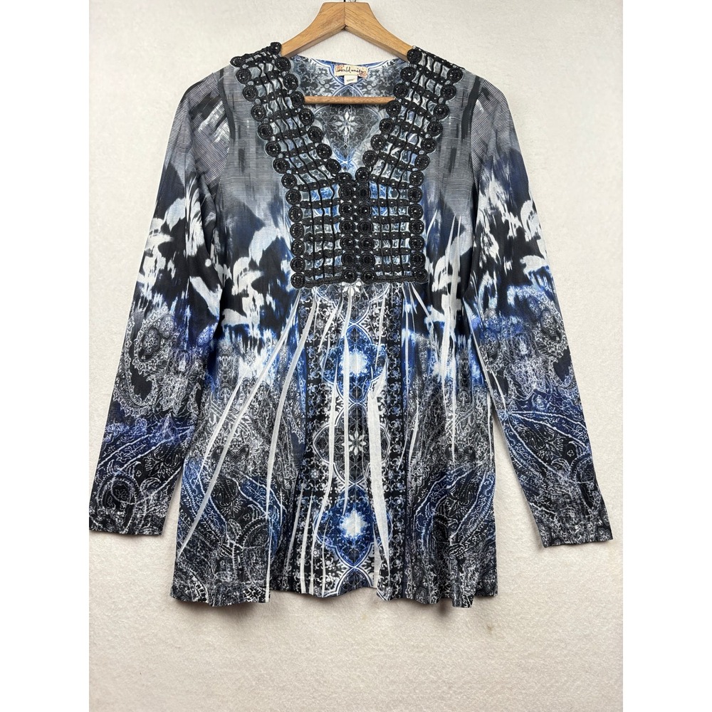 World Unity Tunic Womens L Paisley Crochet Neck Boho Eclectic